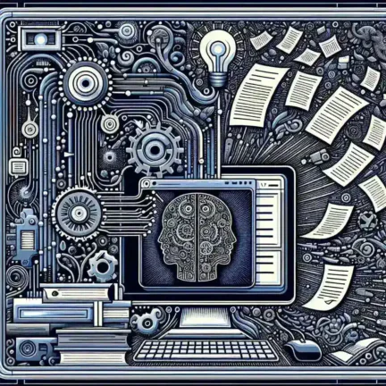 "Software con IA para detección de plagio y asistencia en trabajos académicos - Ilustración que muestra una interfaz de usuario con herramientas de análisis de texto y detección de similitudes."
