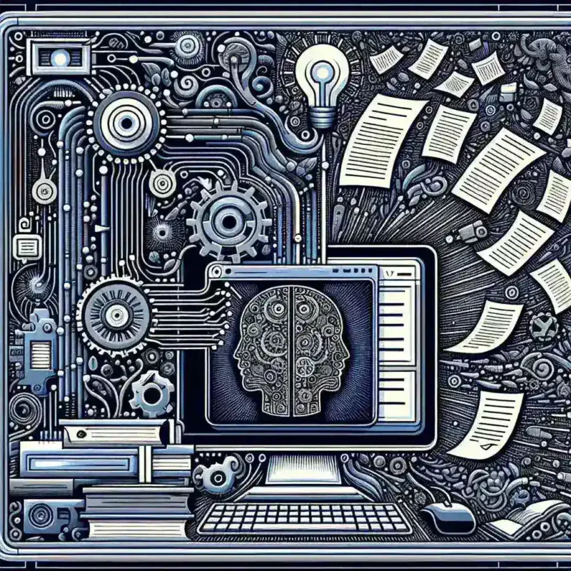 "Software con IA para detección de plagio y asistencia en trabajos académicos - Ilustración que muestra una interfaz de usuario con herramientas de análisis de texto y detección de similitudes."
